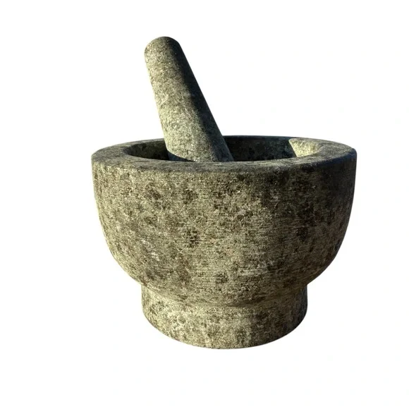 GRANITE MORTAR AND PESTLE SET – HAND-CARVED STONE GRINDER - Picture 2 of 8